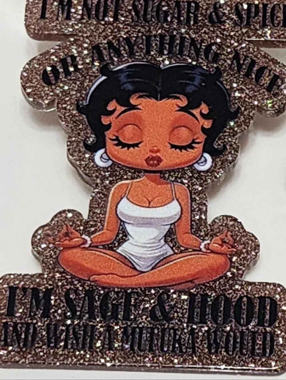 B Boo Spicy Flat Focal Bead Flatback Wish a Motherf***er Would Badge Keychain
